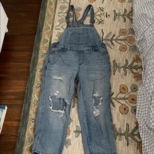 Distressed Denim Overalls